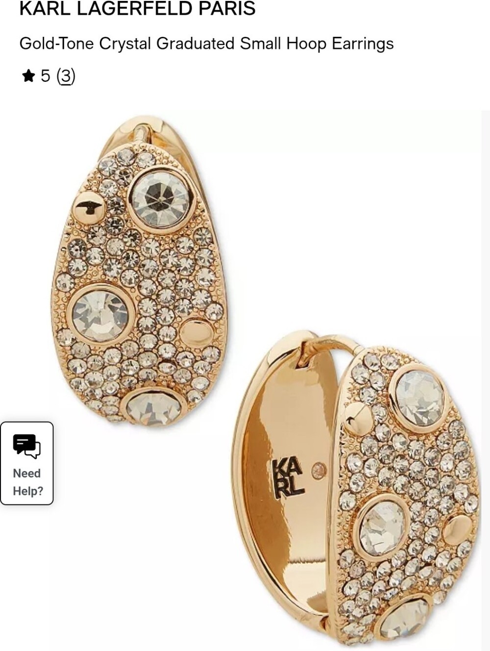 Karl Lagerfeld Gold Crystal Graduated Small Hoop Earrings